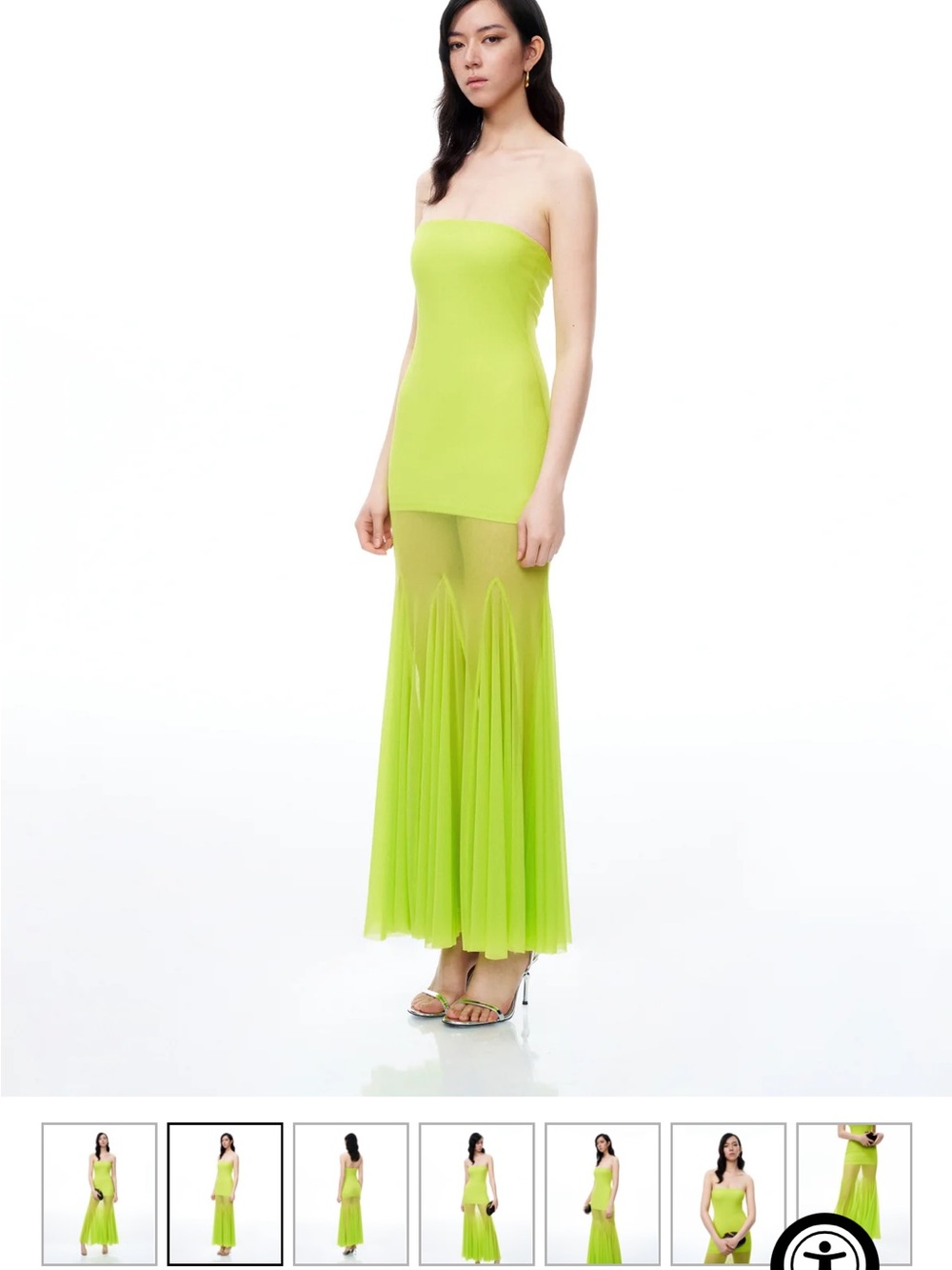 JW PEI Neon Lime Strapless Mesh Maxi Dress